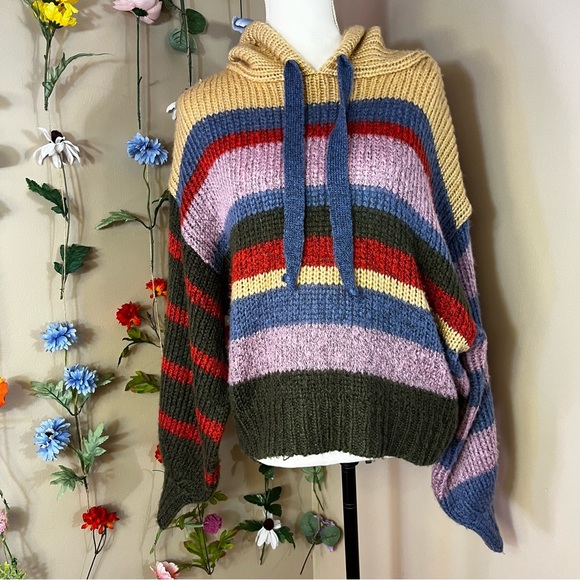 Sweaters - Colorful Striped Sweater with Hood, Maronie